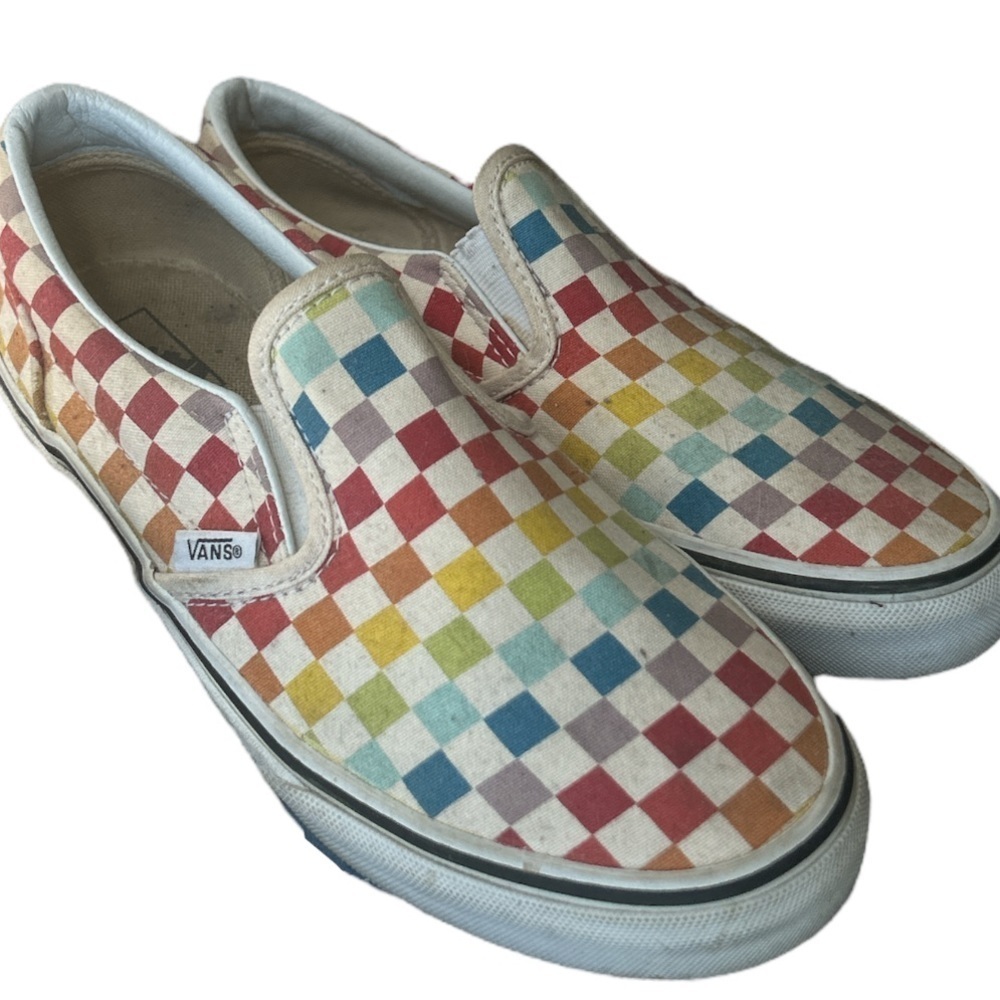 Rainbow Slip On Checkerboard Vans Shoe - Picture 2 of 10